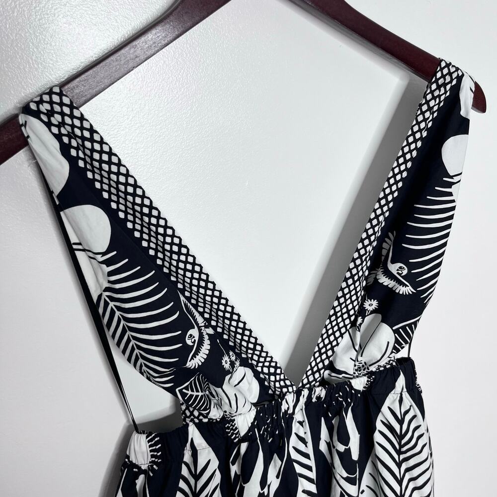 Farm Rio Macaw Elegance Black White Tropical Maxi Dress Cutout XL - Picture 6 of 11